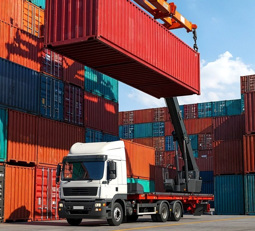 contenedor-transporte-siendo-cargado-camion-puerto_23-2151998707